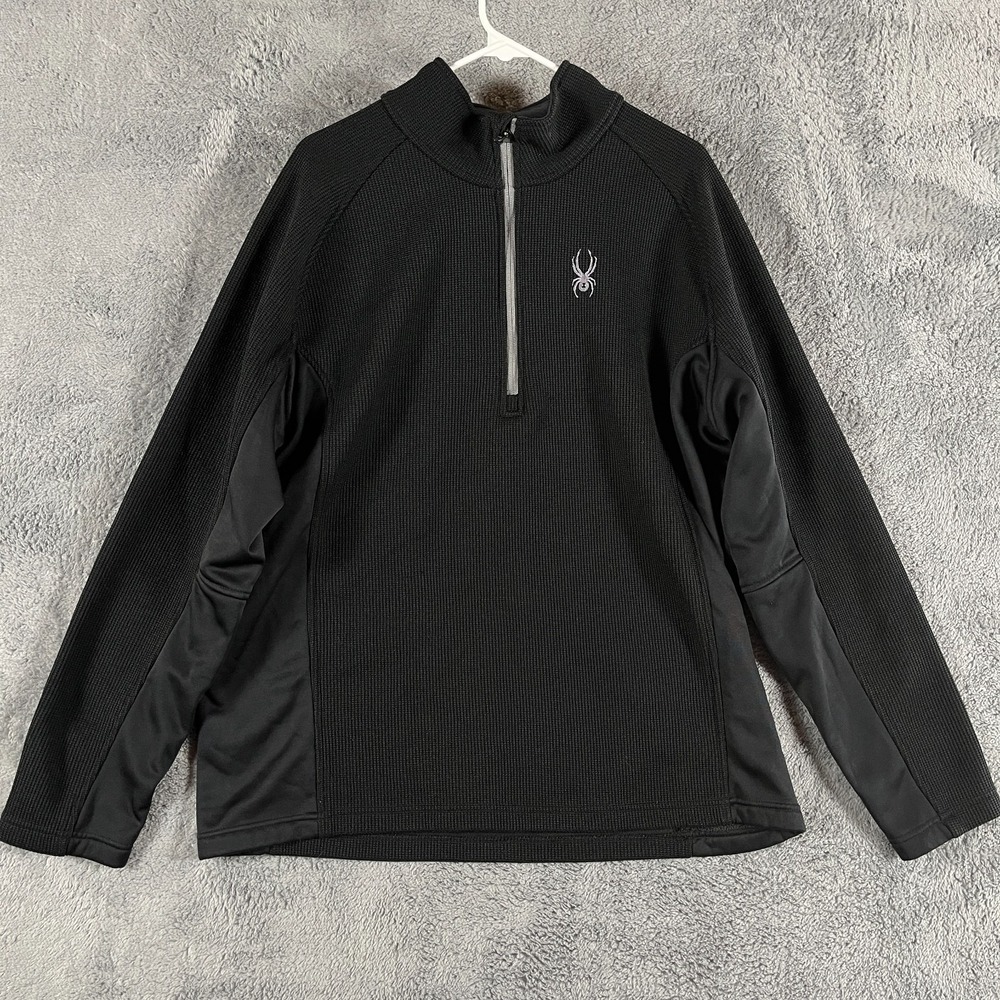 Spyder Half Zip Pullover Thermal Shirt Mens XXL Black Waffle Knit Fleece Lined.